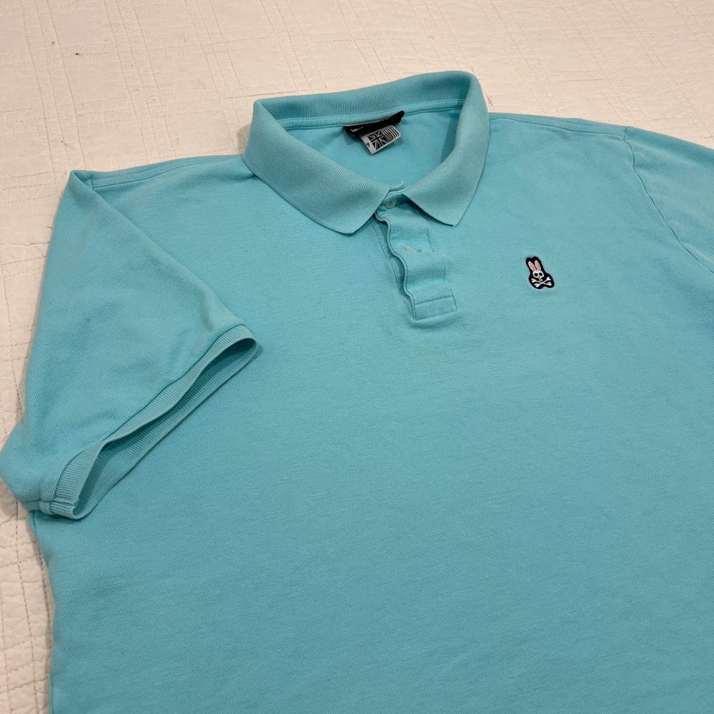 Psycho Bunny Mens Light Blue Pima Cotton Short Sleeve Polo Shirt Size 9 XXL